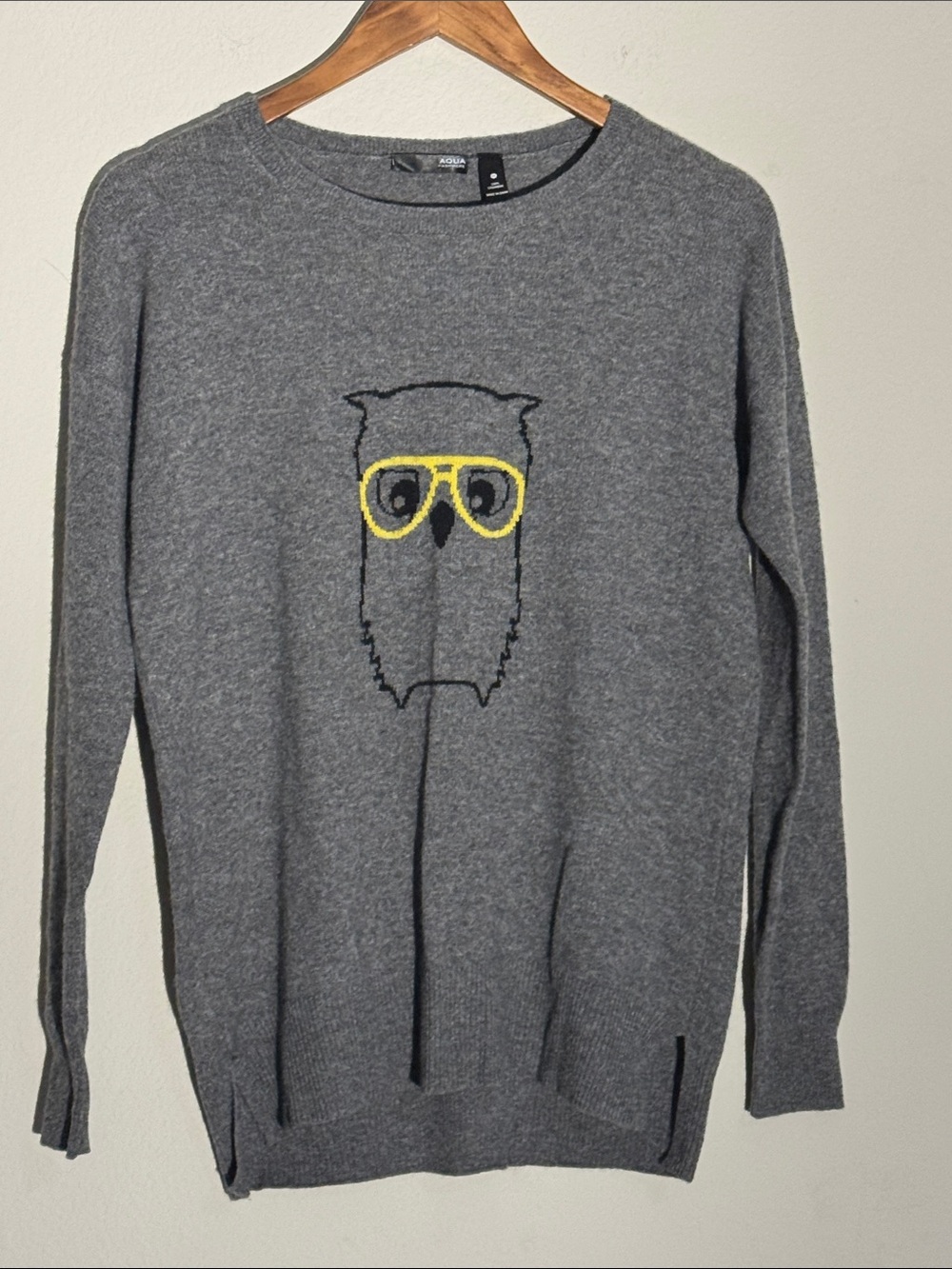 Aqua Cashmere Owl Sweater Like New Medium